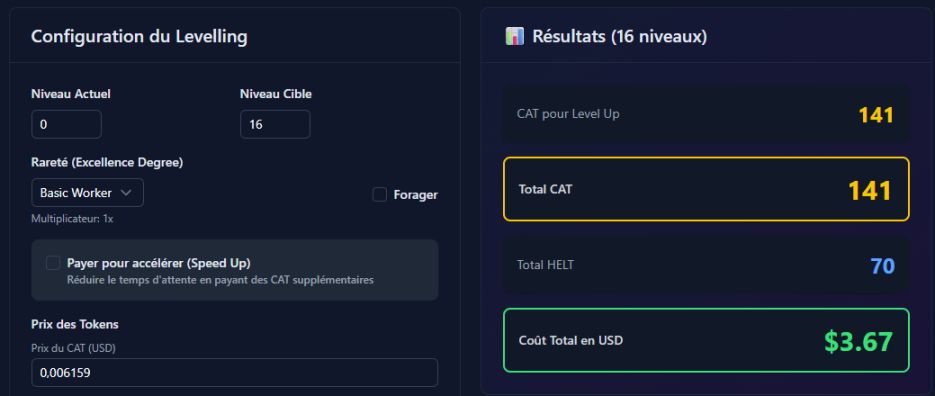 Calculateur Levelling Cost